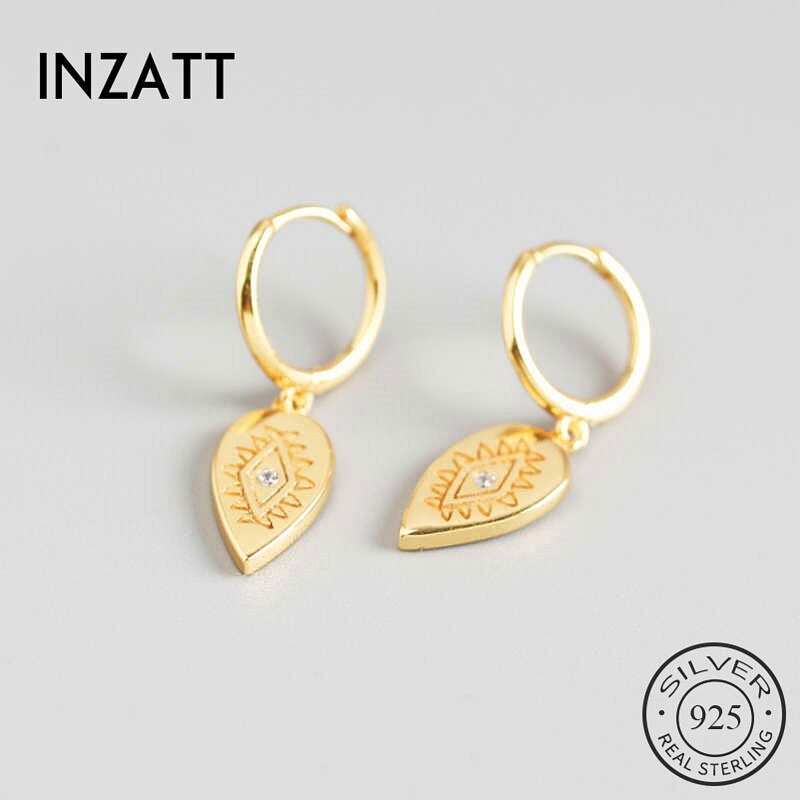 Inzatt Real 925 Sterling Zilver Zirkoon Waterdrop Totem Hoepel Oorbellen Voor Mode Vrouwen Party Punk Fijne Sieraden Accessoires