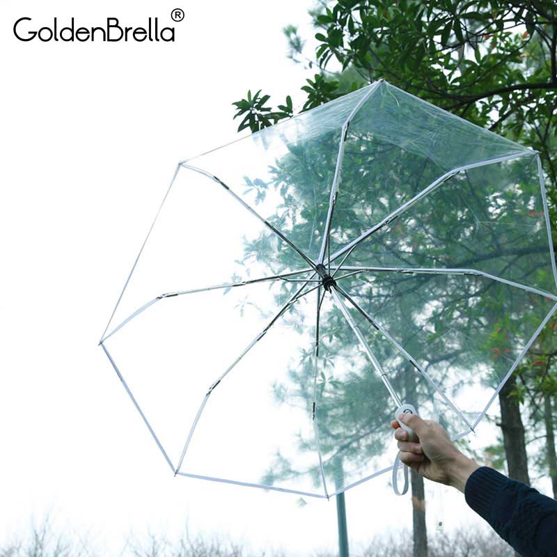 Transparante Paraplu Vrouwen Vrouwelijke 3 Opvouwbare Paraplu Parapluie Volautomatische 3 Kleuren Vrouw Reizen Outdoor Paraplu