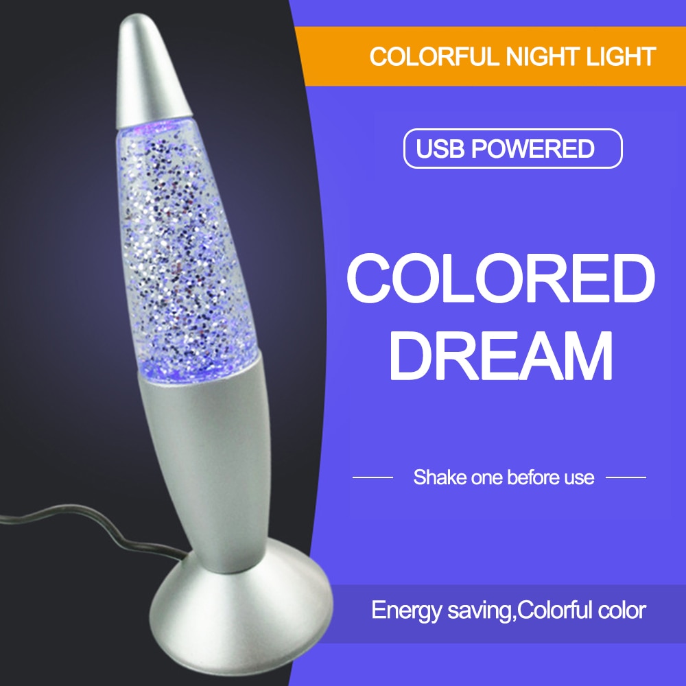 USB Colorful Night Light Light 3D Rocket Lava Lamp RGB LED Glitter Party Mood Night Light Christmas Bedside Night lamp