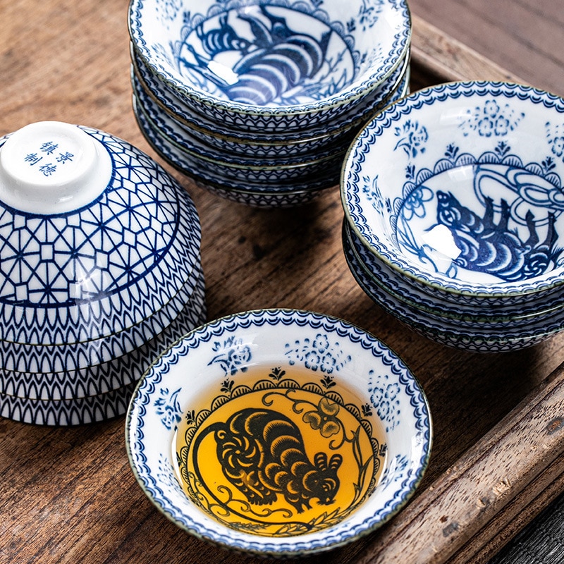 70ml håndmalede kung fu tekop te-sæt keramiske master kop cha zhan enkelt kop klassiske blå og hvide stjernetegn tekopper