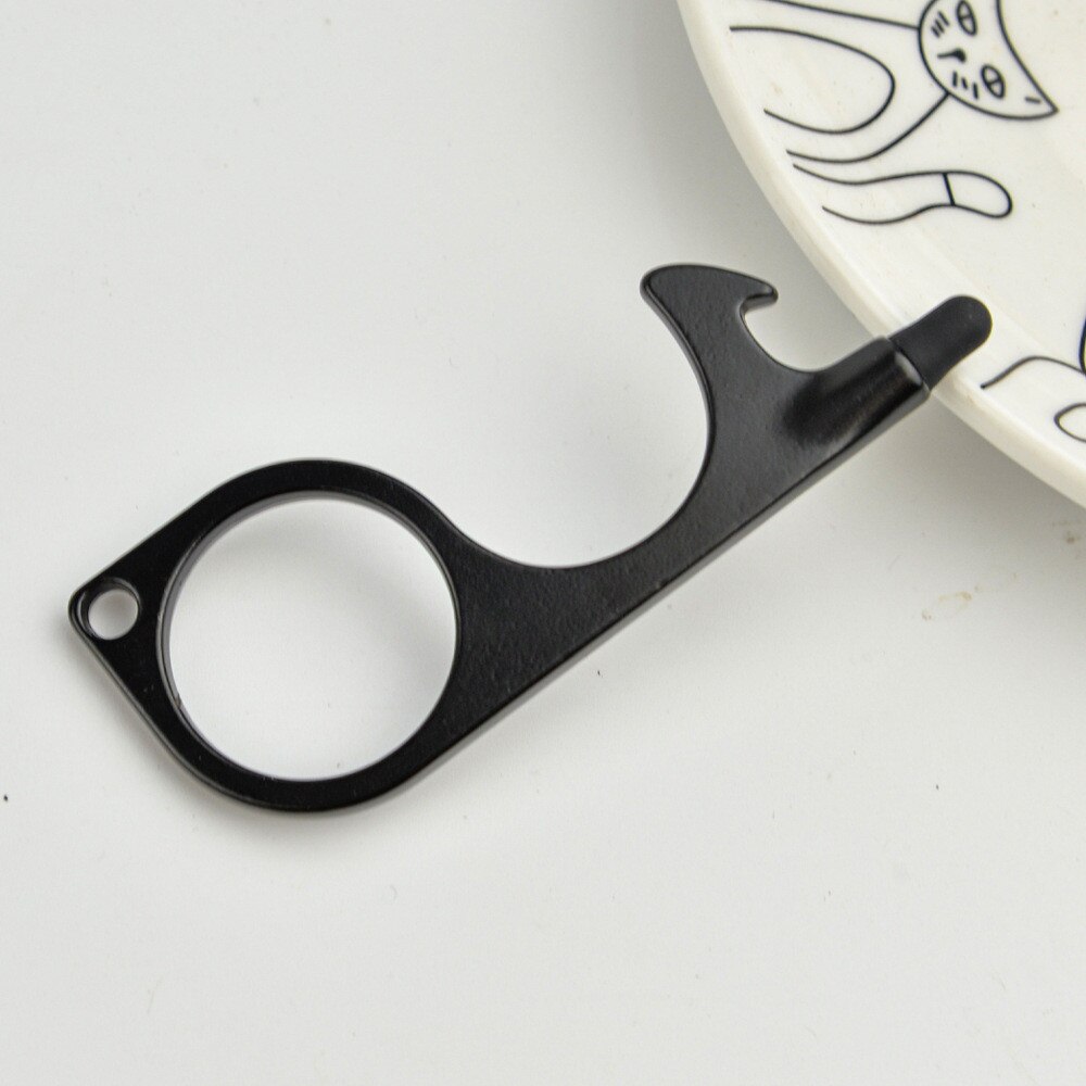 No Touch Brass Door Opener Portable Elevator Handle Key Copper Metal Keychain With Stylus Phone Touch Screens Contactless Tool: B black