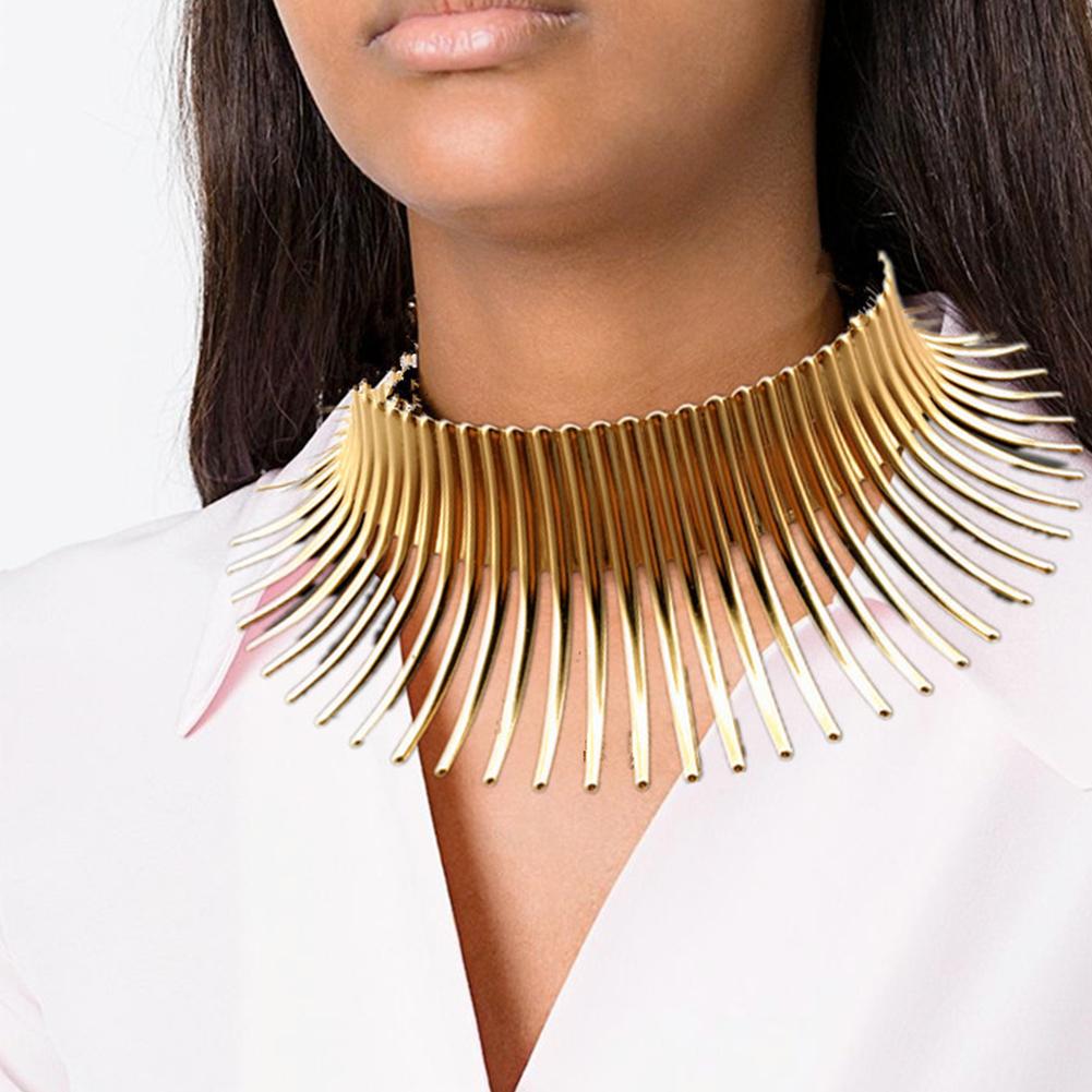 Women Strip Canine Shape Fringe Choker Statement Bib Necklace Jewelry Chic