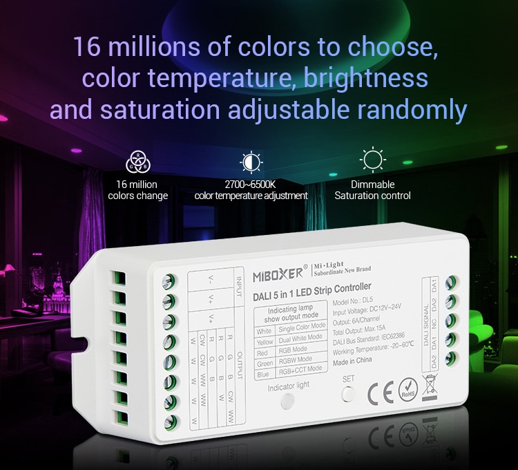 MiBOXER DALI 5 IN 1 LED streifen Controller DL5 15A einzigen farbe/CCT/RGB/RGBW/RGB + CCT led streifen dimmer, DC12V-24V