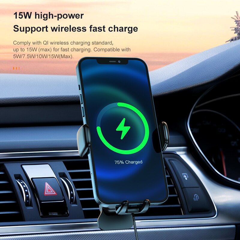 Kuulaa Cargador Inalámbrico Coche 15W - Soporte Teléfono Carga Rápida Sensor Infrarrojo para Ventilación