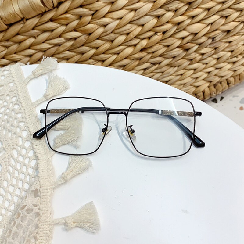 Anti-blue light crystal shiny leg women's glasses alloy square pink gold eyeglasses female computer eyewear: black clear