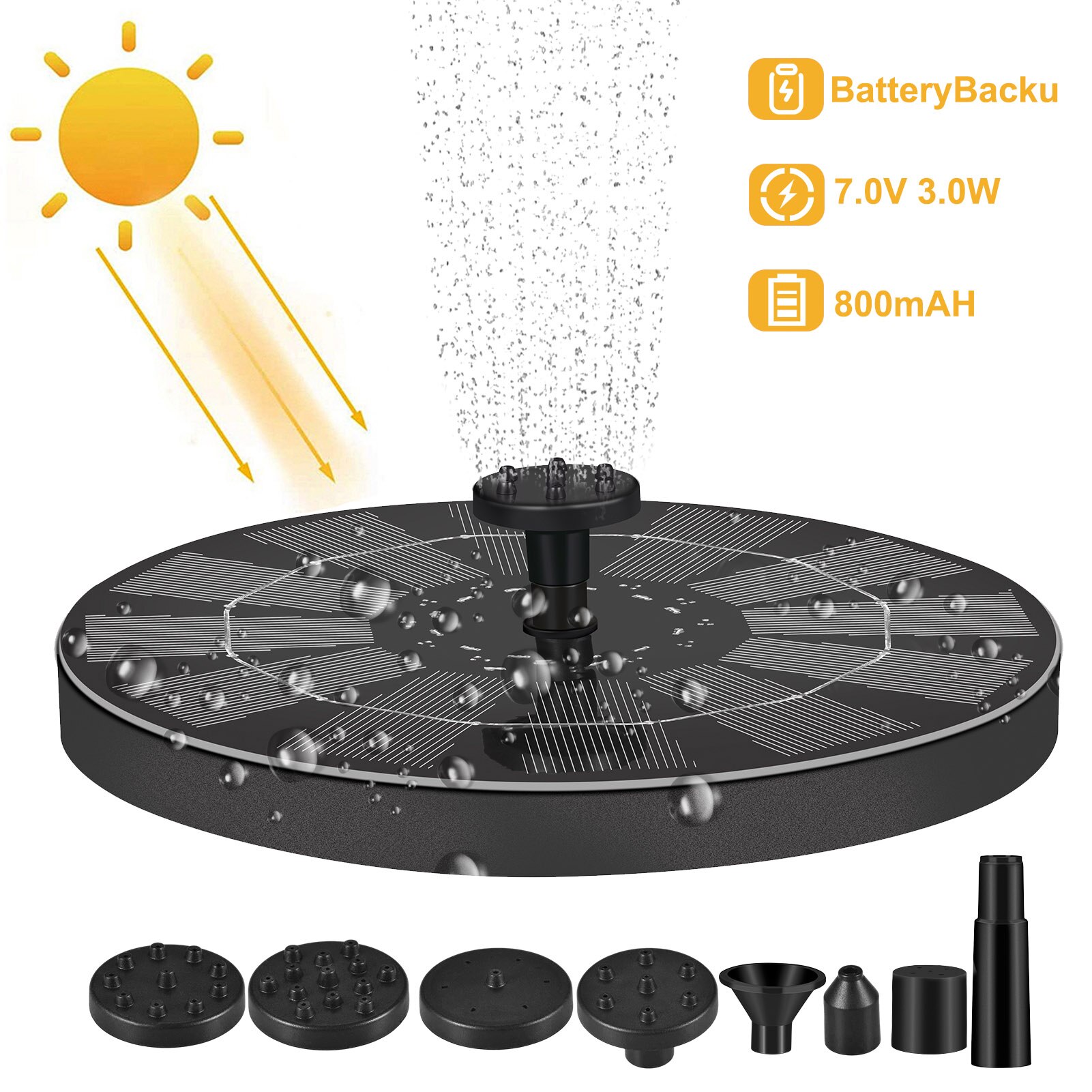 3.7V-10V /1.2W-3.5W Solar Fountain Floating Fountain Swimming Pool Water Pump Solar Panel LED Colorful Lights Shower Fountain: as shows   6 V 3W