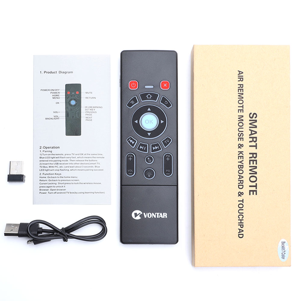 VONTAR T6 Plus Backlit Russian English 2.4GHz Air mouse Wireless Keyboard & touchpad Remote Control for Android TV Box mini PC