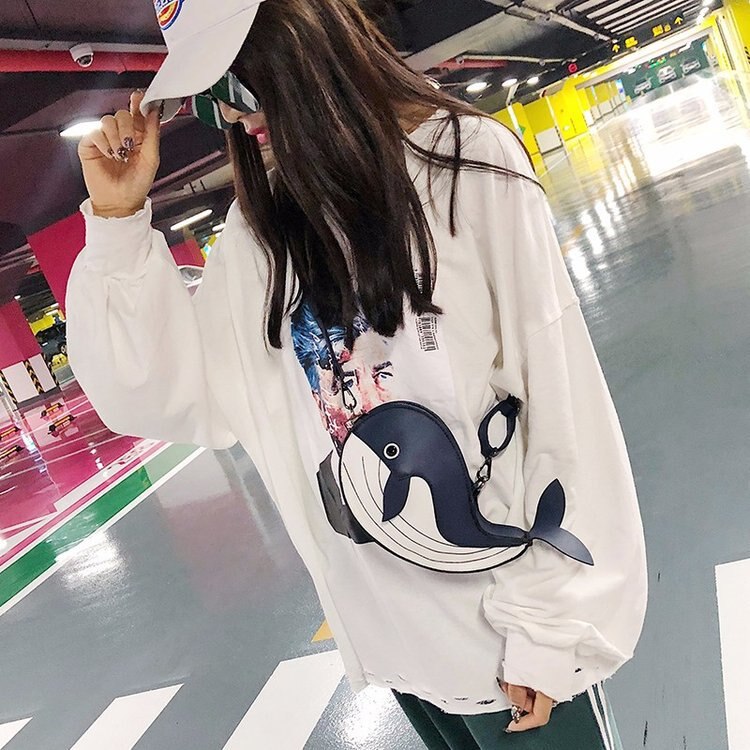 Cartoon Schattige Kleine Walvis Enkele Schoudertas Pu Cross Body Bags Vrouwen Messenger Bags