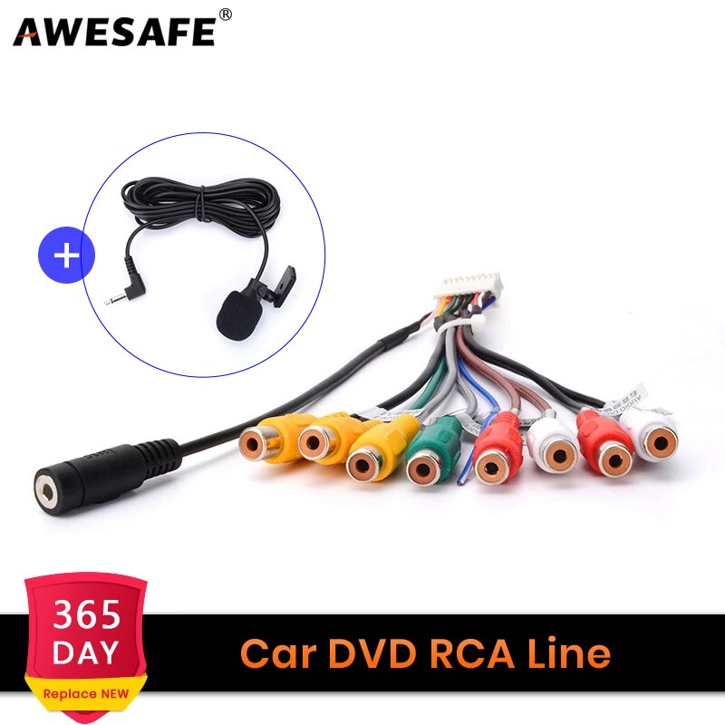AWESAFE-Cable de salida RCA para Radio estéreo de coche, adaptador auxiliar, micrófono externo: Oro