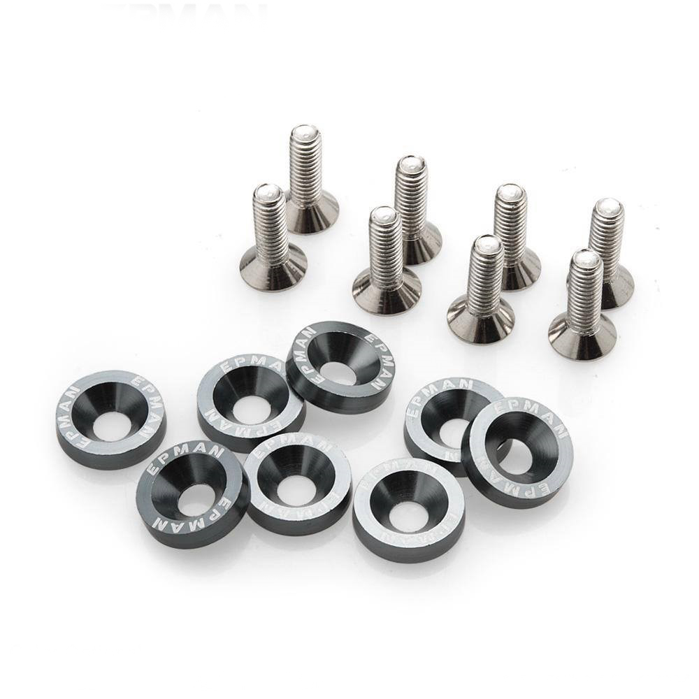 10pcs Car Modified Hex Fasteners Fender Washer Bumper Engine Concave Screws Aluminum JDM Fender Washers and M6 Bolt for Honda: Titanium
