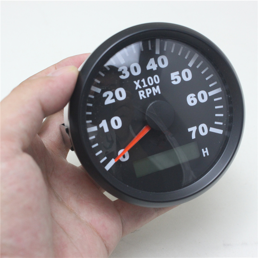 85mm LCD Digital Tachometer for Outboard Motor Boat Auto Tach Electric Motor 7000 RPM with Hour meter Red Backlight