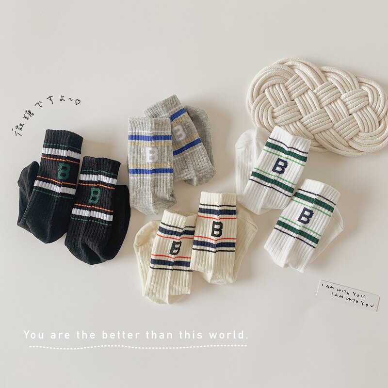 4Pairs Kids Cotton Socks Spring Autumn Sports Socks Boys Girls Middle Tube Socks for Women