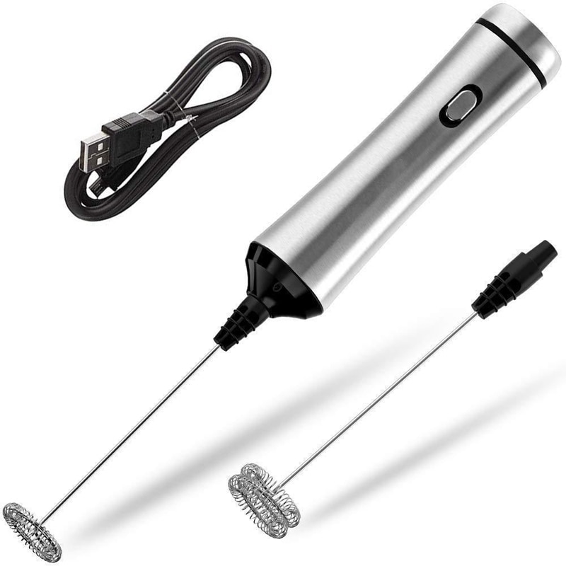 Usb Chargeable Double Spring Whisk Head Electric Milk Frother Stainless Steel Handheld Milk Foamer Drink Mixer Two Speeds: Default Title