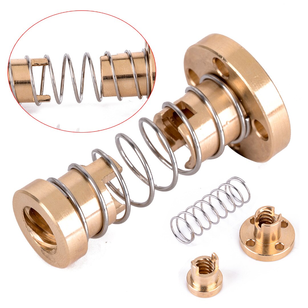 T8 Anti-Backlash Spring Loaded Nut Brass Elimination Gap Nut For 8mm Threaded Rod Lead Screw 3D Printer Parts