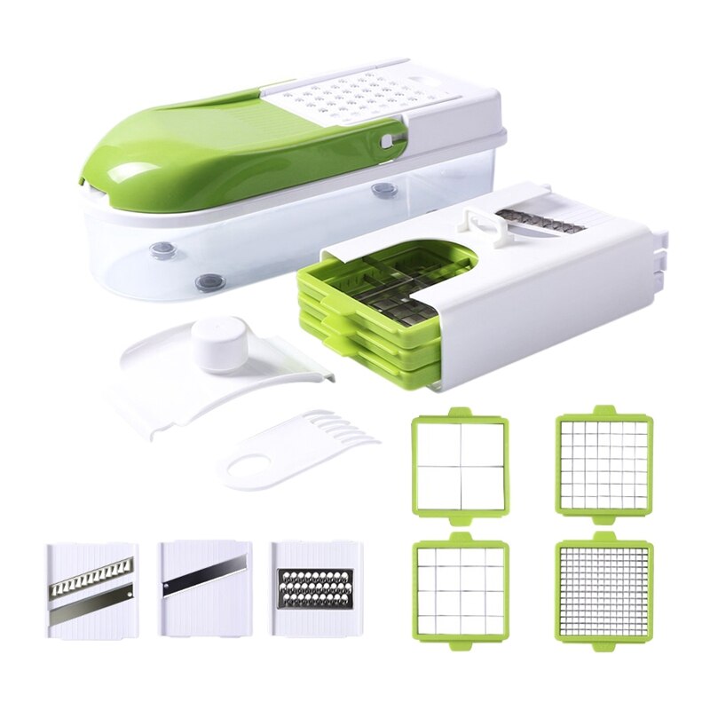 Handleiding Roestvrij Staal Slicer Groente Keuken Tool Multifunctionele Vervangbare Slice Groente Groente Cutter Groen + Wit