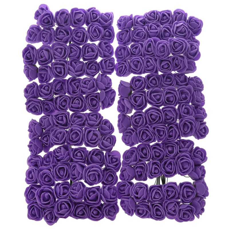 144 stk 2cm pe rose skum mini blomsterbukett ensfarget/bryllupspynt lilla