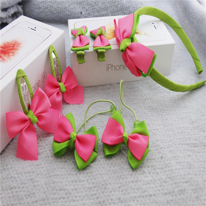 7 teile/satz Kinder Haar Clip Set für Geburtstag Streifen Dots Muster Haarnadeln Nette Haar Seil Mädchen Headwear Haar Zubehör set: 5