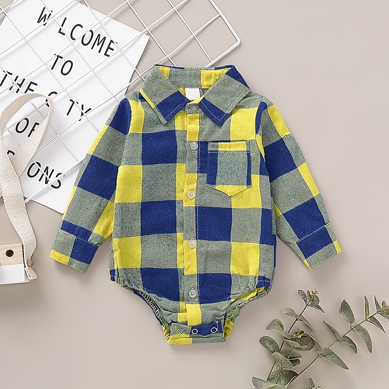 Baby Girls Boys Long Sleeve Plaid Print Rompers Autumn Infant Kids Bodysuit Jumpsuit Outfits