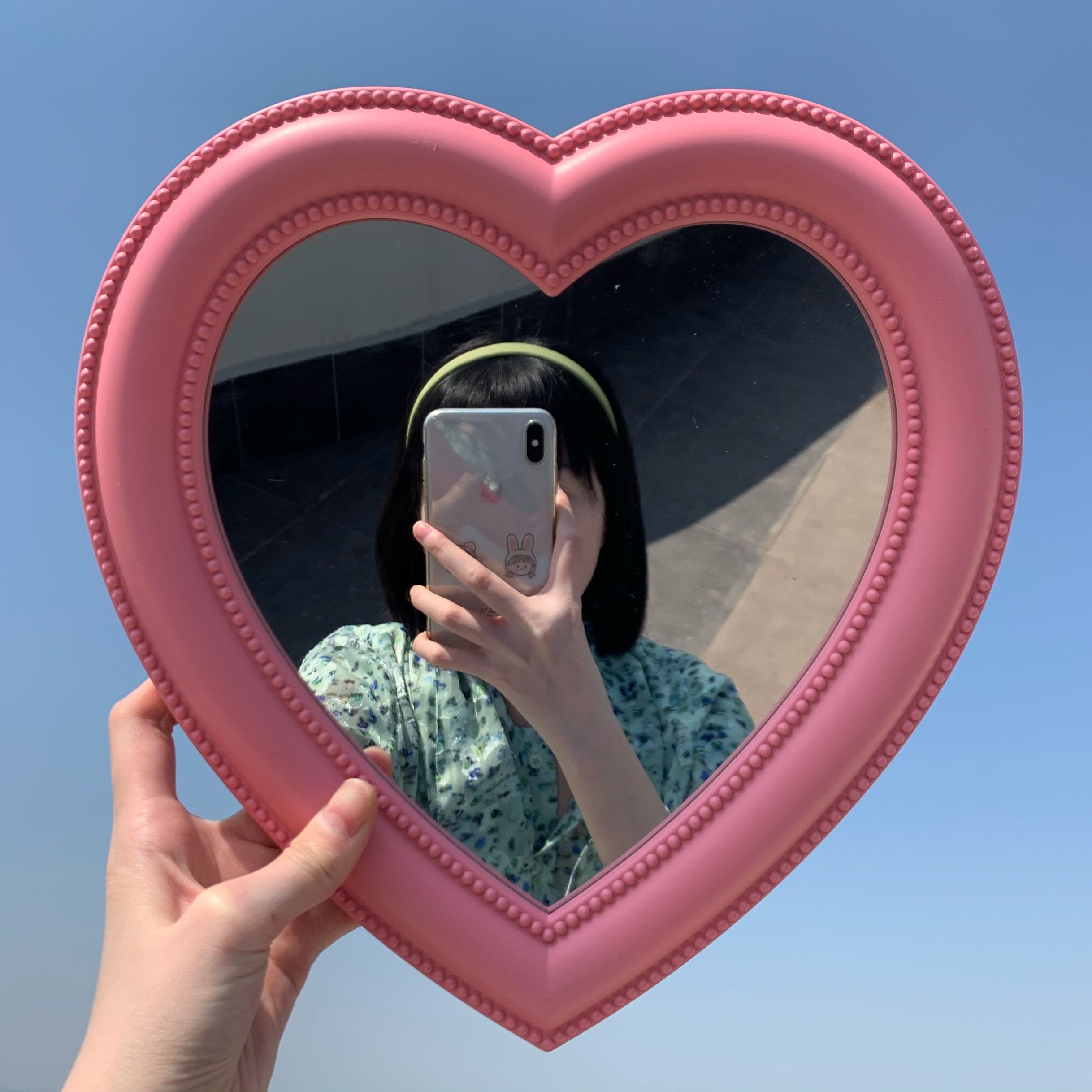 INS Love maquillage miroir bureau vanité miroir mural double usage maquillage miroir fille chambre mur décoration coeur-Sh aped miroir: Rose