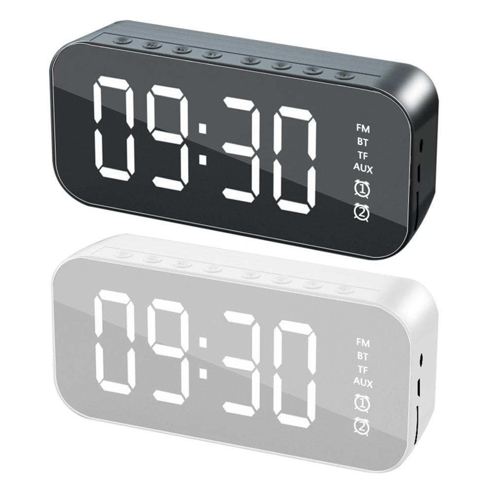 Draadloze Bluetooth Speaker 5.0 Dual Wekker Desktop Spiegel Speaker Luidspreker Led Fm Radio Usb Speakers Ingebouwde Microfoon