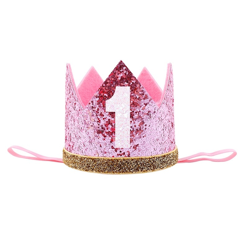 Baby Boy Girl First 1st Birthday Party One Three Eighteen Years Old Crown Pattern Children Hair Band Headband Prince Hat