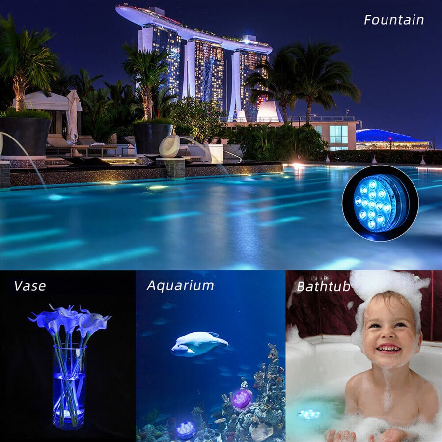 13 LED RGB Submersible Light with Suction Cups and Magnets IP68 Waterproof Fountain Swimming Pool Light Underwater Night Lamp