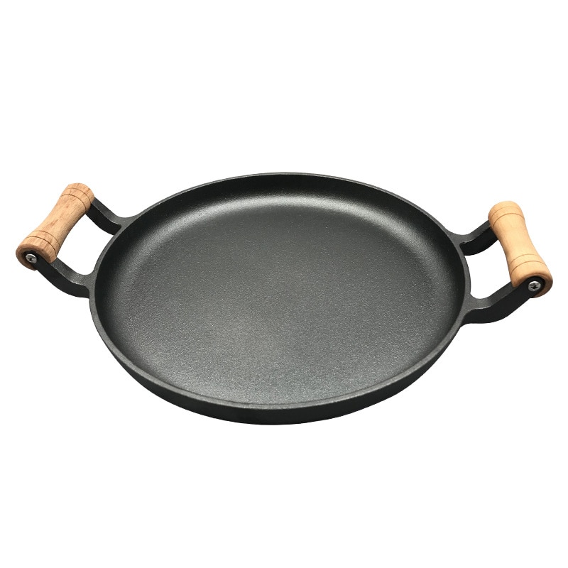 Houten Handvat Binaural Gietijzeren Koekenpan Koekenpan Verdikte Kleefrijst Ongecoat Pannenkoek Pan Non-stick Pannenkoek Pan