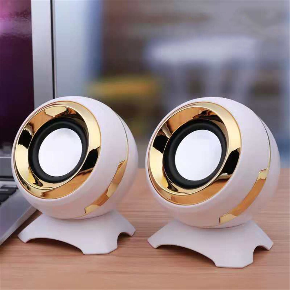 Enceintes d&#39;ordinateur à poser sur une bibliothèque filaire, enceintes à diaphragme inférieur, cornes de basse pour ordinateur portable, bureau, puissance 6W, amplificateur Audio USB AUX: White-gold