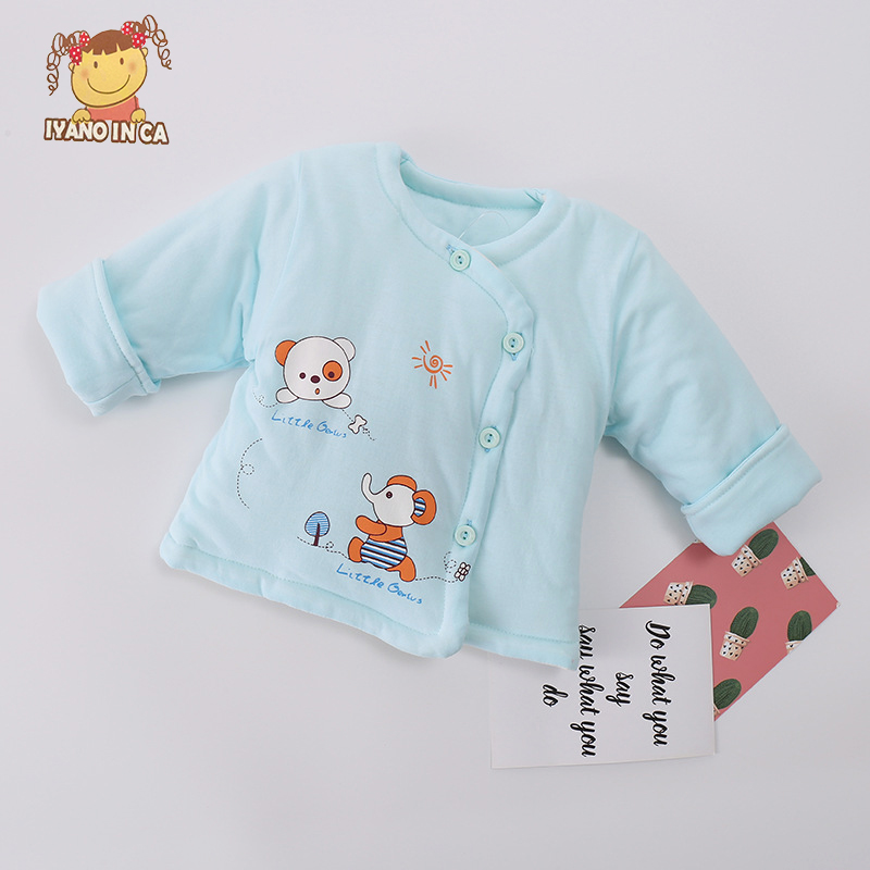 Baby Thermal Underwear Round Neck Quilted Newborn Cotton Coat Thick Cartoon Embroidery 0-3 Months Baby Cotton Top Clothes