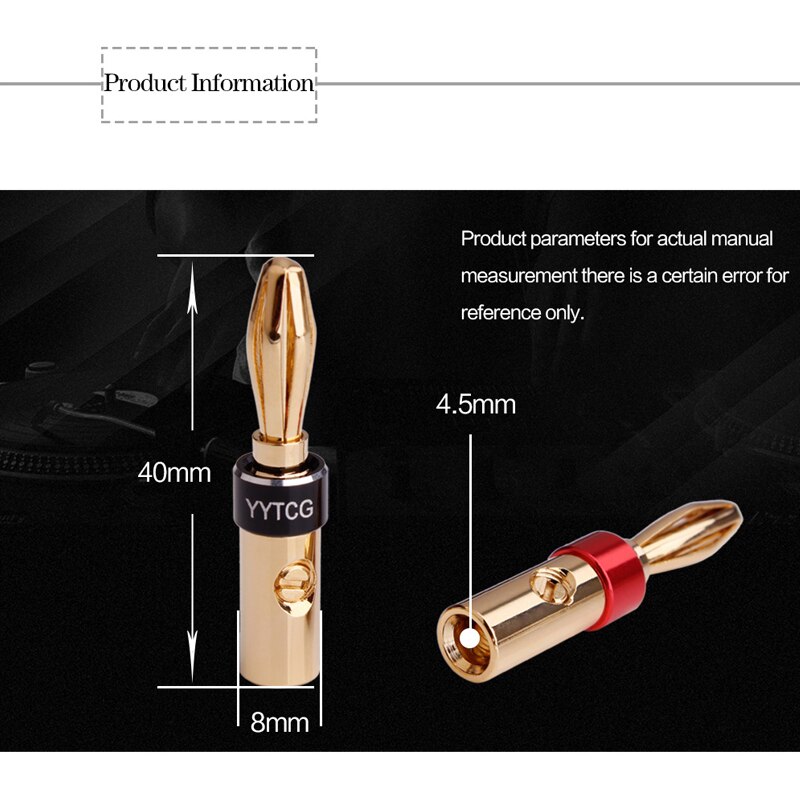 YYTCG 4 stücke Banane Stecker 4mm Lautsprecher Banane stecker 24 karat Kupfer vergoldet 4mm Banane Jack spiel mit 4mm Bindung Post