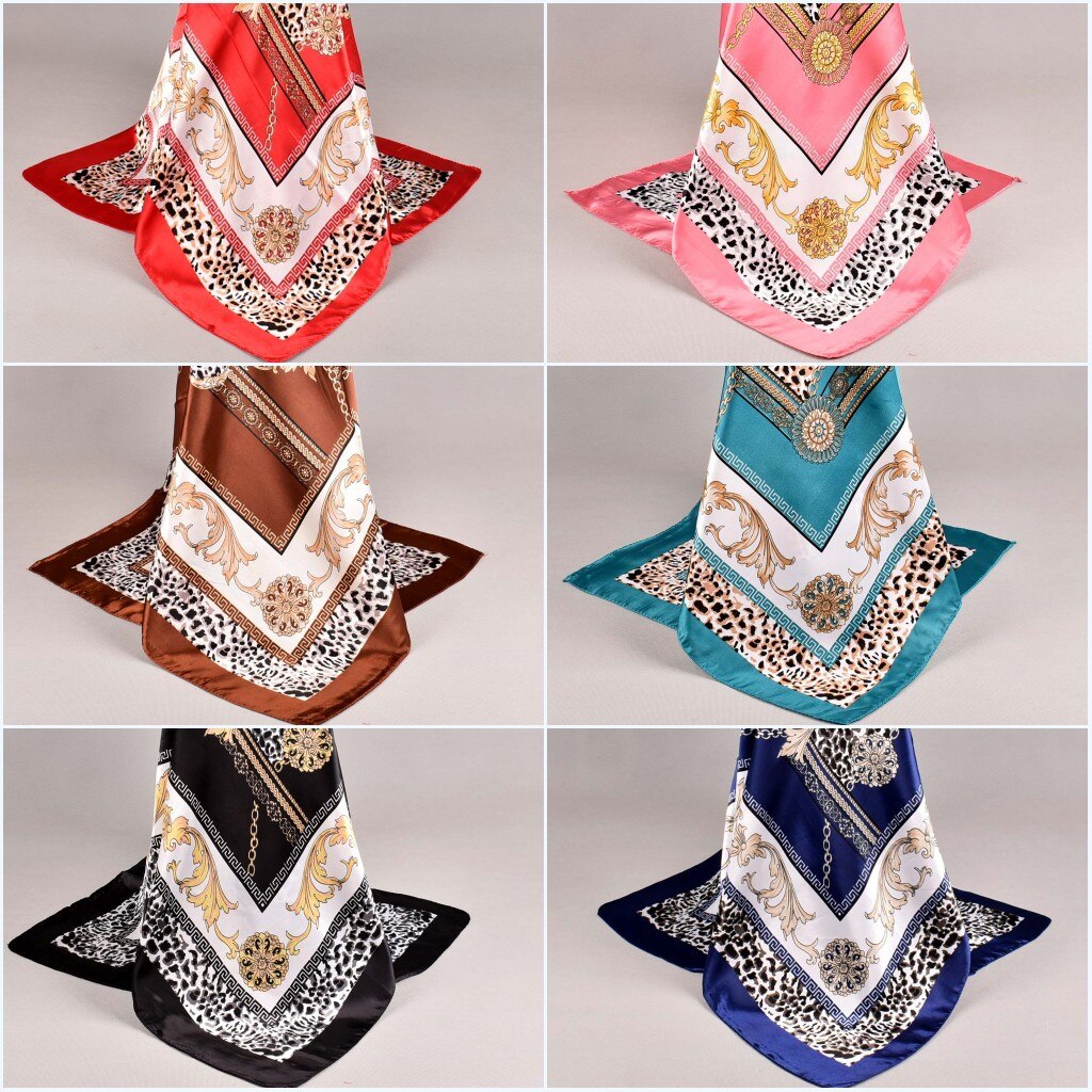 Hair Scarf for Women Floral Print Satin Shawl Silk Scarfs Female Neckerchief 90cmx90cm Square Shawls Scarves For Ladies
