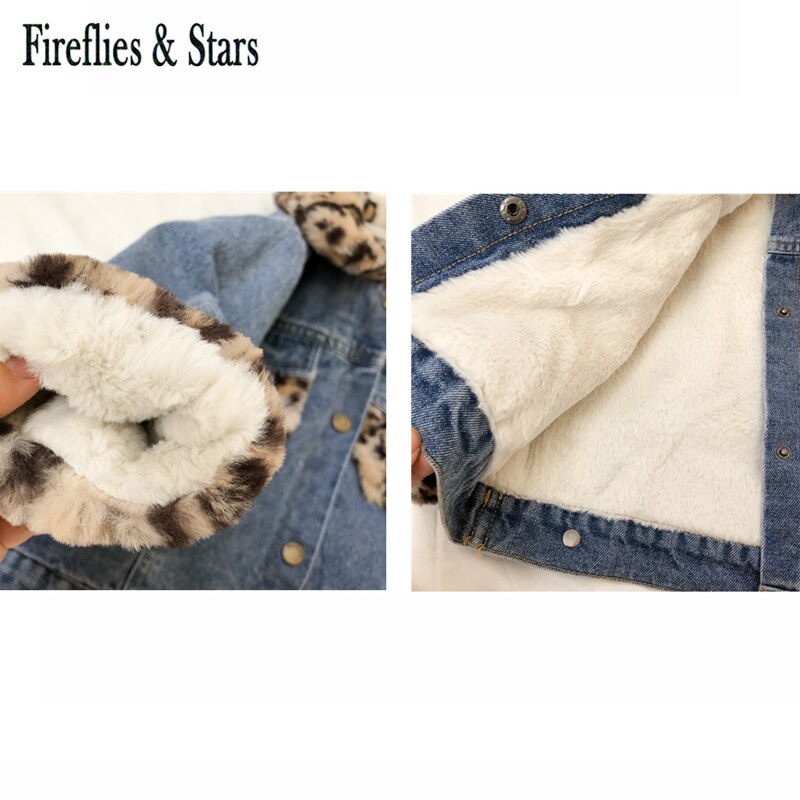 Winter Herbst Mädchen Denim Mantel Baby Jacke freundlicher Outwear freundlicher Streetwear Kleidung Leopard Faux Leder Samt 1 Zu 9 Y