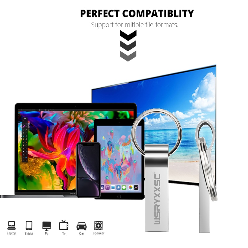 Wsryxxsc Sleutelhanger Usb Flash Drive Waterdicht Metalen Flash Drive 64Gb 32Gb 16Gb 8Gb 4Gb hoge Snelheid Usb Flash Met Adapter