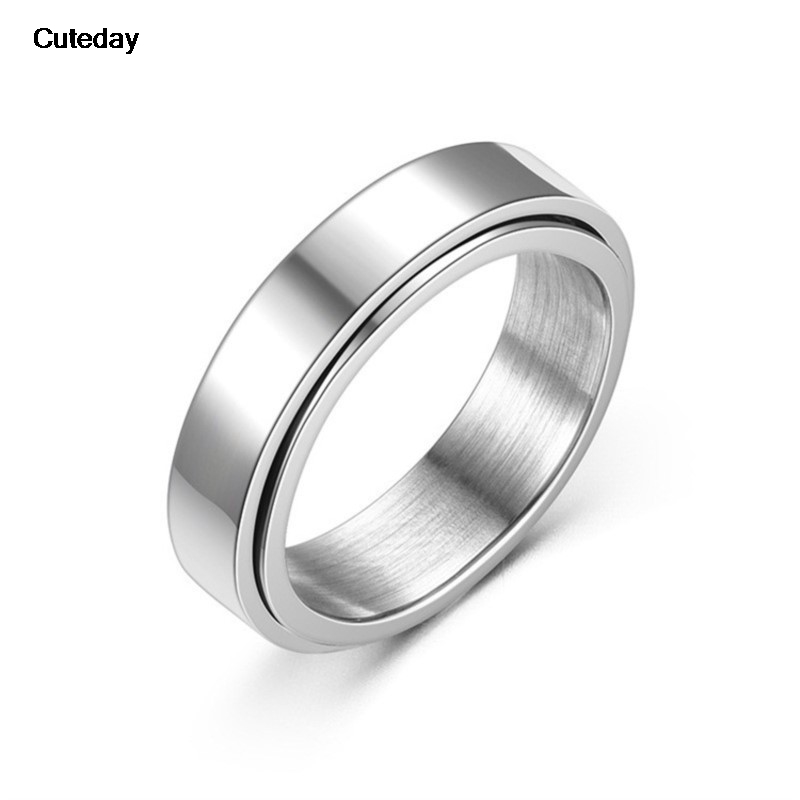 Anti Stress Anxiety Fidget Spinner Couple Rings For Lovers Rotating Stainless Steel Wedding Band Knuckle Rings Jewelry Anillo