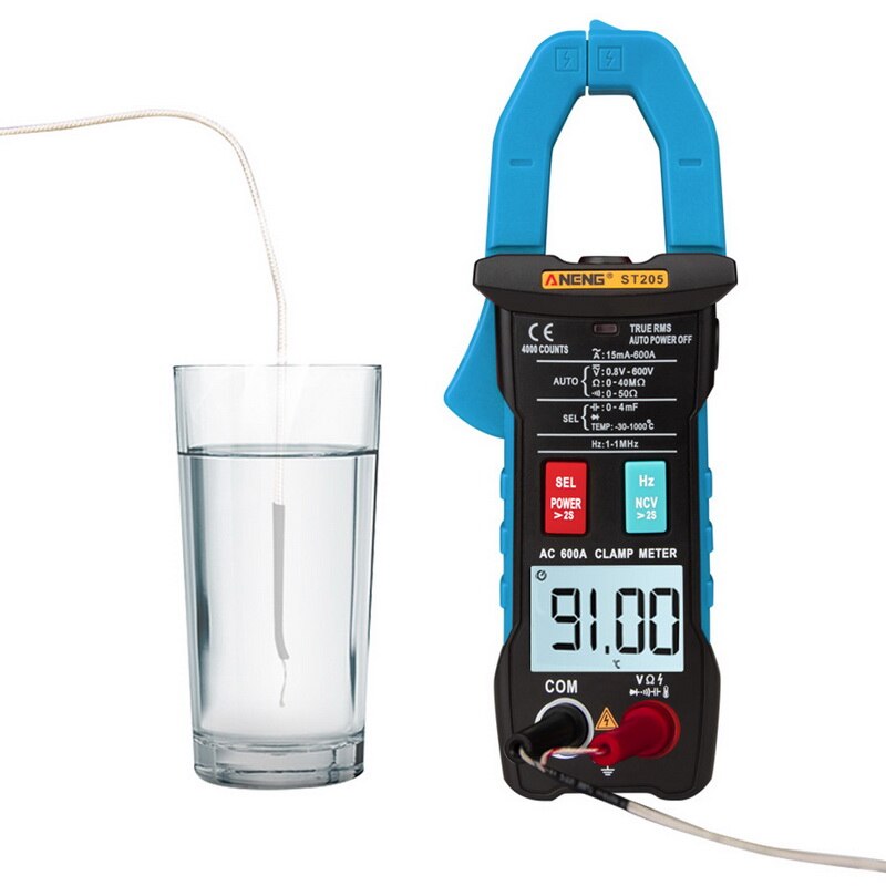 Junejour digitale stroomtang analoge multimeter stroomtang dc/ac intelligente automatische bereikmeter met temperatuurtester: Blauw