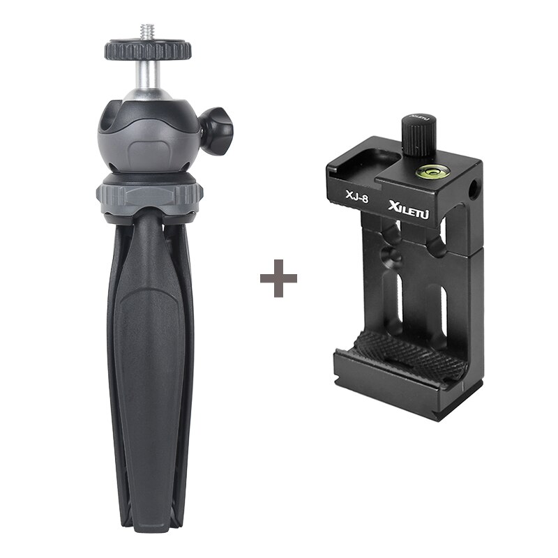 XILETU XS20 Mini Tabletop Tripod Desktop Phone Holder Stand with Clip and Ball Head for iPhone Cell Phone Smartphone DSLR Camera: XS20andXJ8