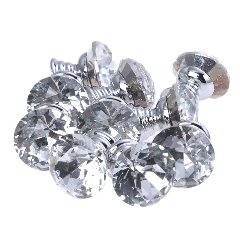 Perilla de armario de cristal transparente de 20mm de 10 Uds., manija de tirador de cajón, herraje para armario de puerta de cocina