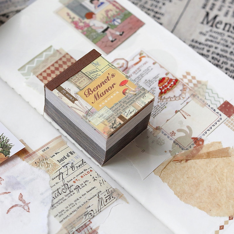 400pcs Mini Old book INS Style Material Paper Junk Journal Planner Craft Paper Scrapbooking Vintage Decorative DIY Craft Paper