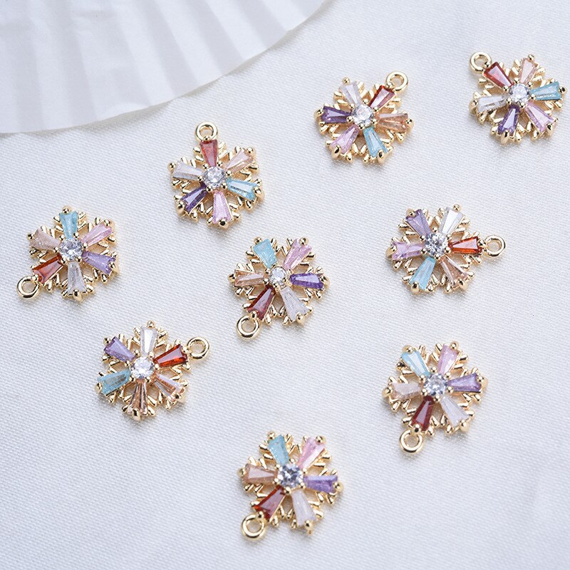 Noël cuivre noël flocon de neige breloques couleur or 13mm x 10mm pour bricolage boucle d'oreille fabrication de bijoux trouver des accessoires, 2 pièces