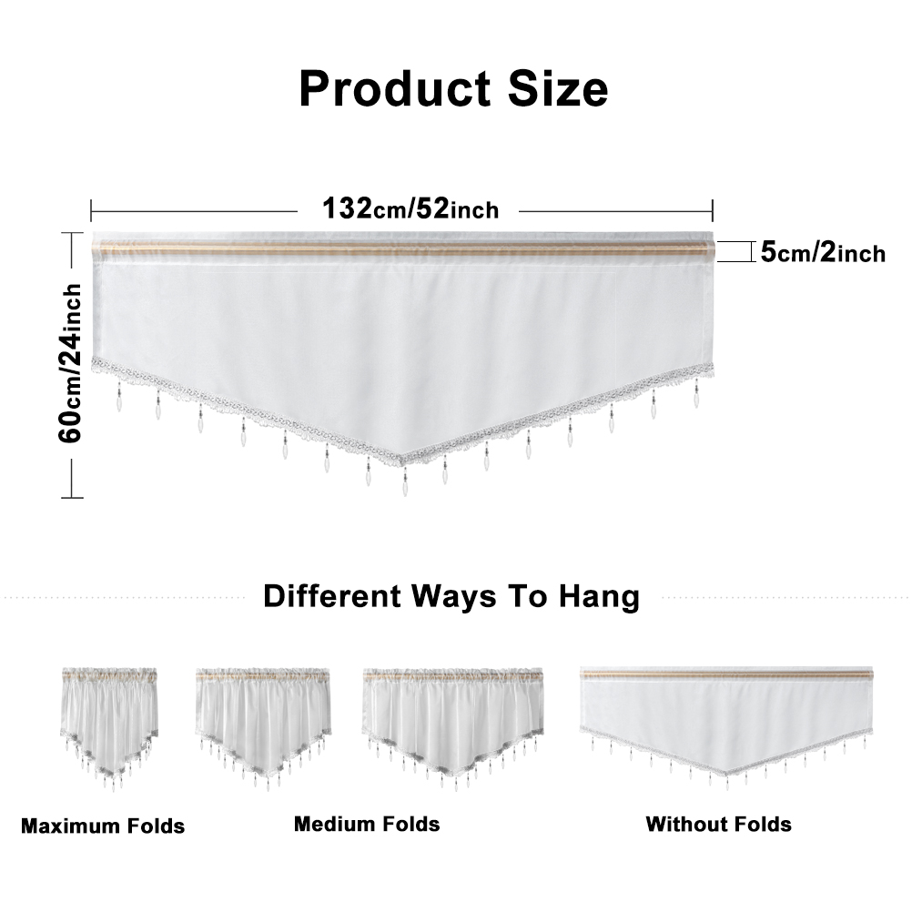 1Pc Pure Kleur Gordijn Valance Met Kralen, Staafzak, Modern Nieuw Valance Voor Woonkamer, Transparante Dunne Doorschijnende Valance