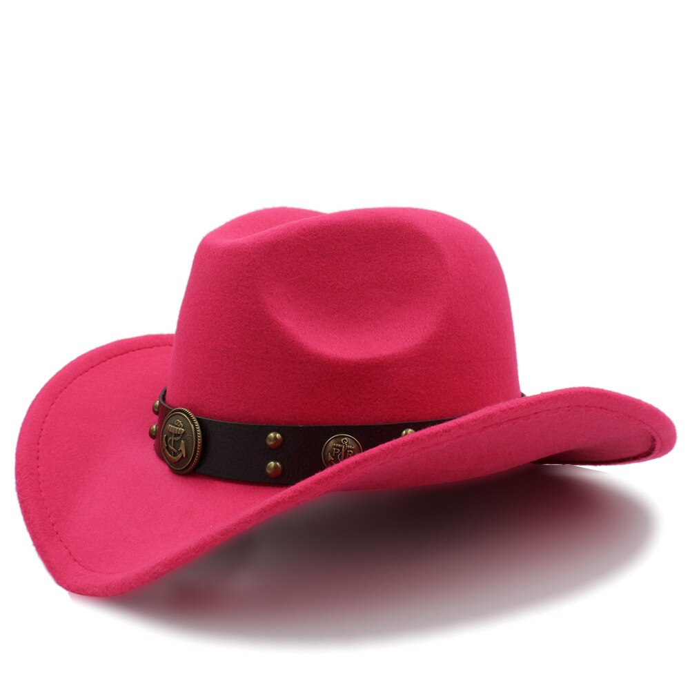 Sombrero de lana para Hombre, Sombrero de Cowboy del Oeste, ala enrollada, caballero, papá, Jazz, ecuestre, Sombrero, Fedora, talla 56-58CM: Rose red