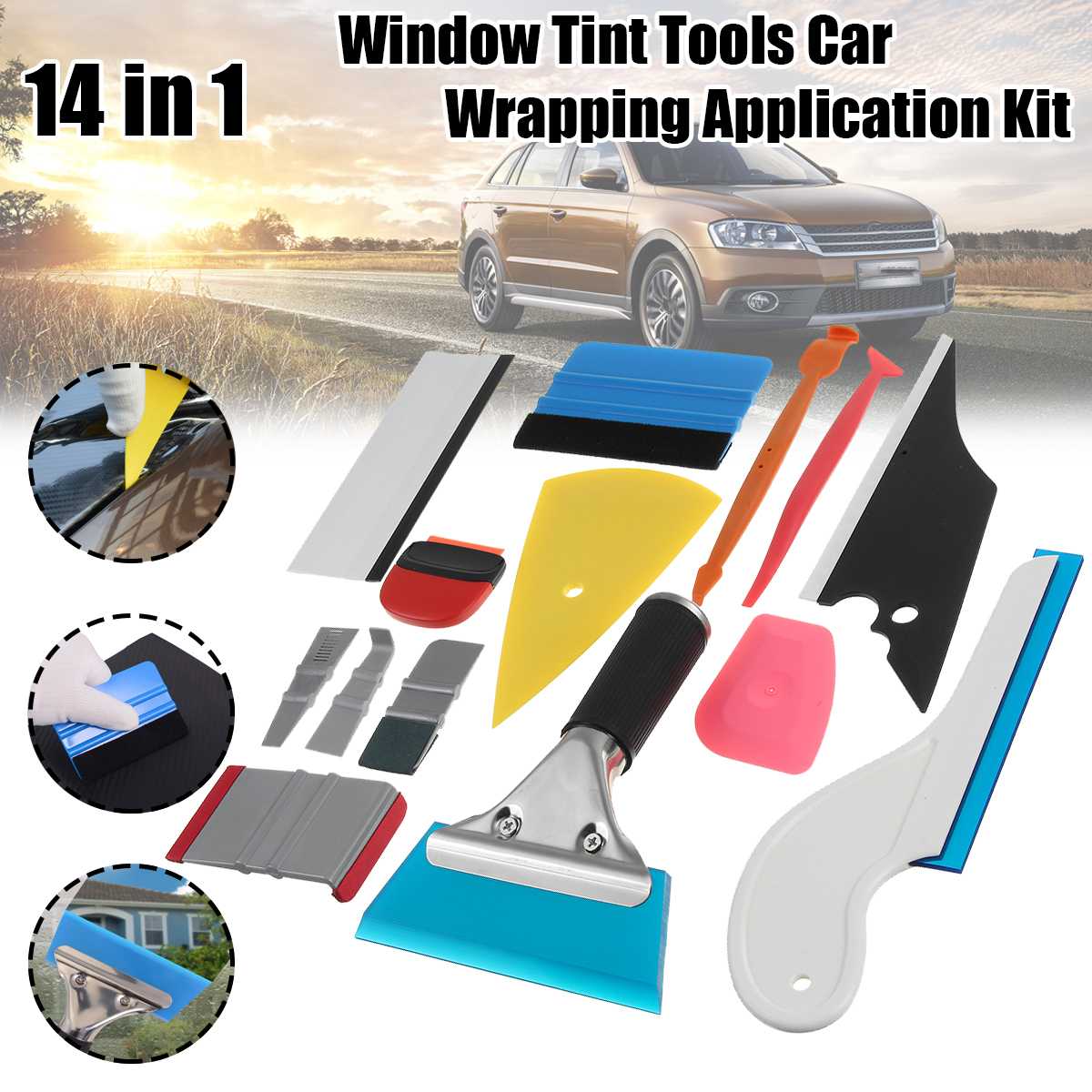 Carbon Fiber Vinyl Wrap Car Tool Kit Window Tint Tools Car Wrapping Application Kit Car window Squeegee Scraper tool 10/12/14PCS: Orange