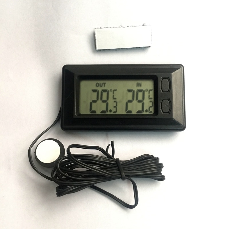 Termómetro Digital para coche, medidor de temperatura electrónico, LCD de entrada/salida, registro máximo mínimo de 1,5 M, Sensor externo, color negro