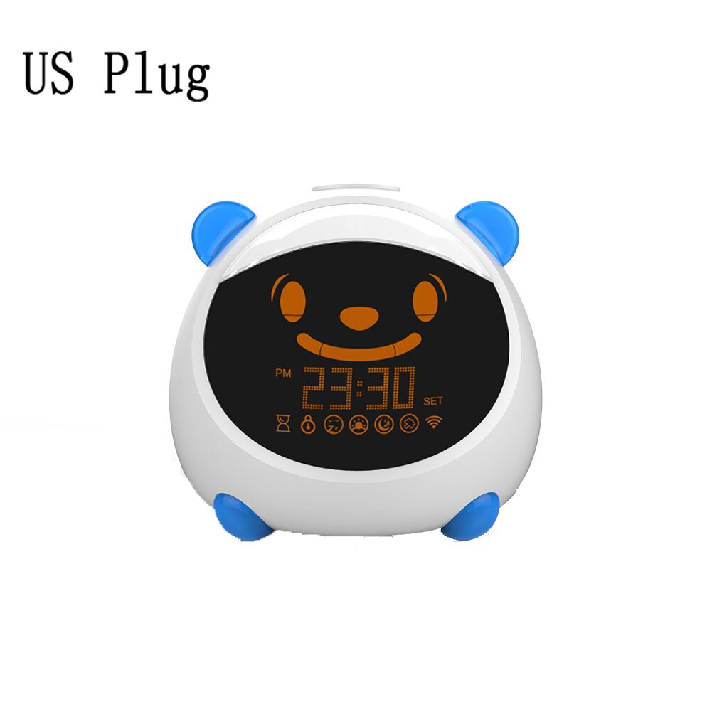 Wifi Smart Kids 'Alarm Slaap Trainer Klok Licht Geluid Uitdrukking Slimme Leven Tuya App Voice Control Met Alexa Google Thuis: Blue US Plug