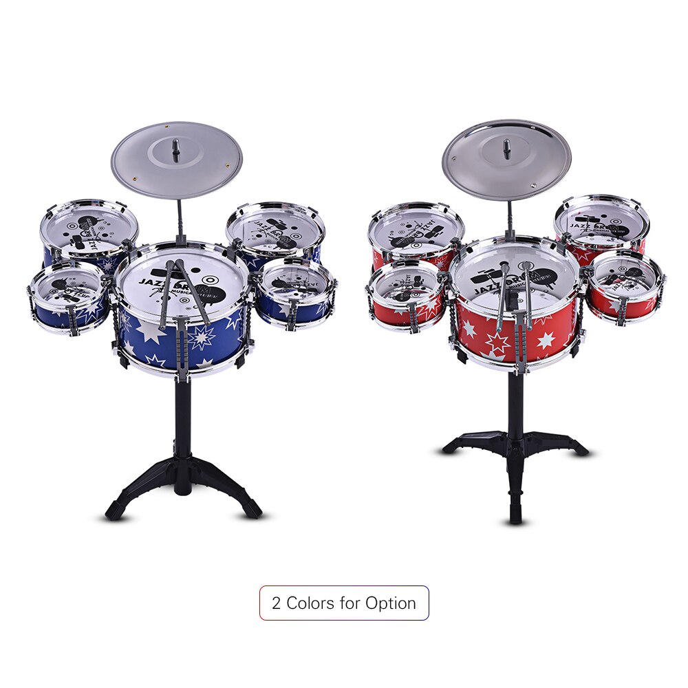 Barn jazz trommesett kit musikalsk pedagogisk instrument leketøy 5 trommer  + 1 cymbal med liten krakk trommel pinner slagverk instrument