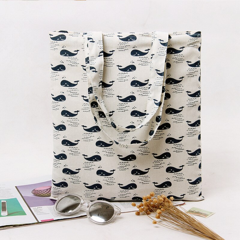 YILE Brand Cotton Linen Eco Reusable Shoulder Bag Shopping Tote Print Cute Whales L244