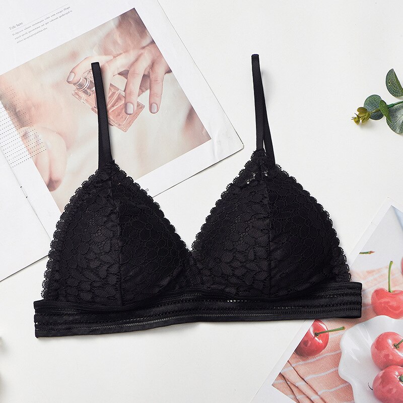 Women&#39;s Bra French Triangle Cup No Steel Ring Women&#39;s Underwear Bra Tube Top Sexy Lace Deep V Bo Style Wrapped Bralette: 1225Black