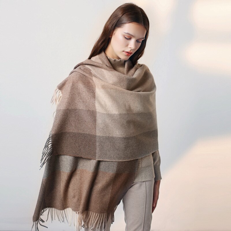 Écharpe à carreaux en cachemire pour femme, châle chaud d'hiver et écharpe bandana pashmina, long pompon, foulard féminin, couverture épaisse