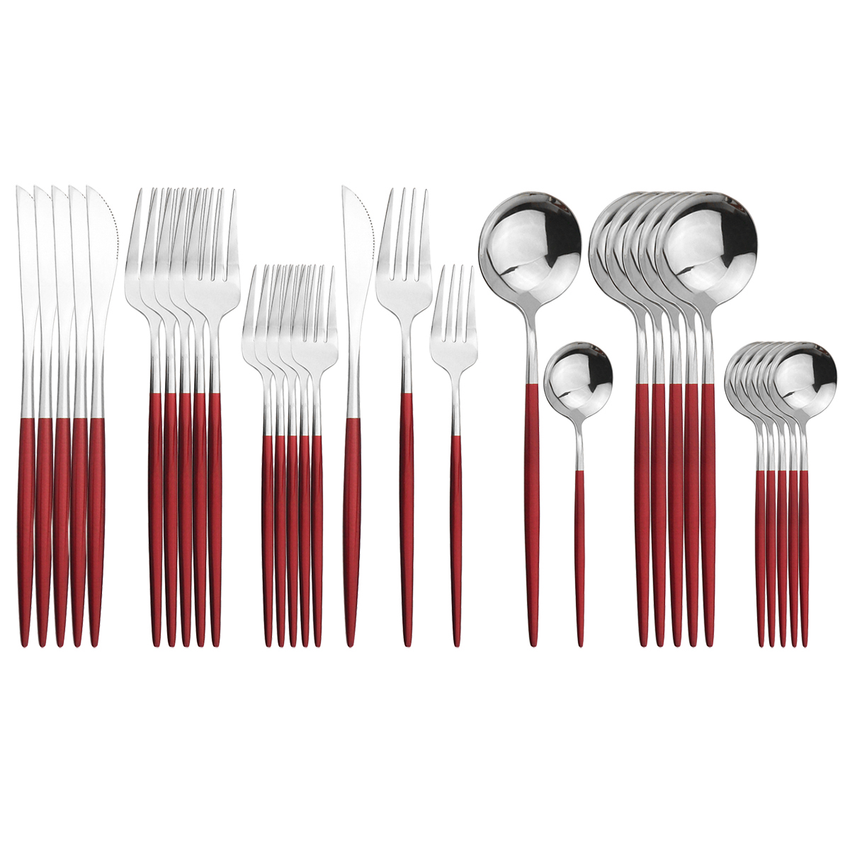 30Pcs Roze Goud Bestek Set 304 Rvs Servies Set Mes Dessert Vork Lepel Bestek Set Keuken Party Servies set: Red Silver