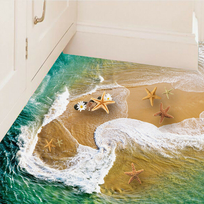 3D Vloer Muurstickers Delicate Strand Landschap Verwijderbare Muurschildering Decals Elegante Muur Papier Badkamer Slaapkamer Home Decor